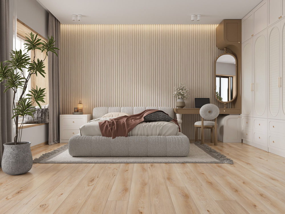 Кварцвиниловый SPC ламинат Cronafloor Wood Дуб Фрейзер ZH-81130-2 1200×180×4 фото в интерьере